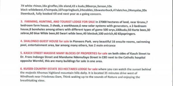 DIFFERENT PROPERTIES,LODGE,FARM FOR SALE